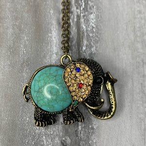 Turquoise Elephant Pendant 23” Chain Costume Jewelry